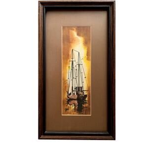 George Sperl Framed Signed Watercolor Fishing Boat Ship Vintage Excellent